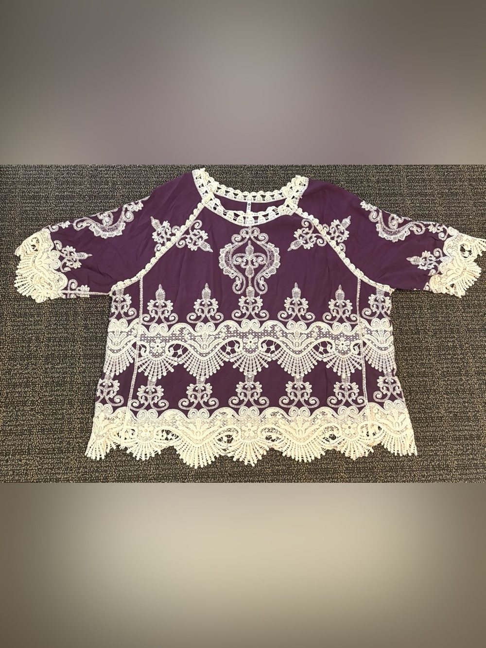 Leo & Nicole Purple Top with Cream Lace Appliqué